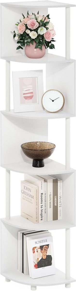 5-Tier Zigzag Hoekplank voor Boeken en Decoratie, Ruimtebesparend en Modern