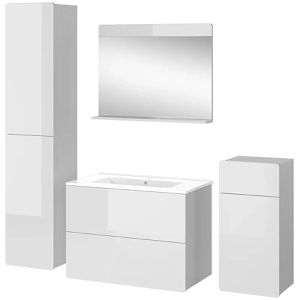 Vicco Badmöbel-Set Izan, weiß Hochglanz, 4-teilig, mit Waschtisch, Spiegel & 2 Badschränken