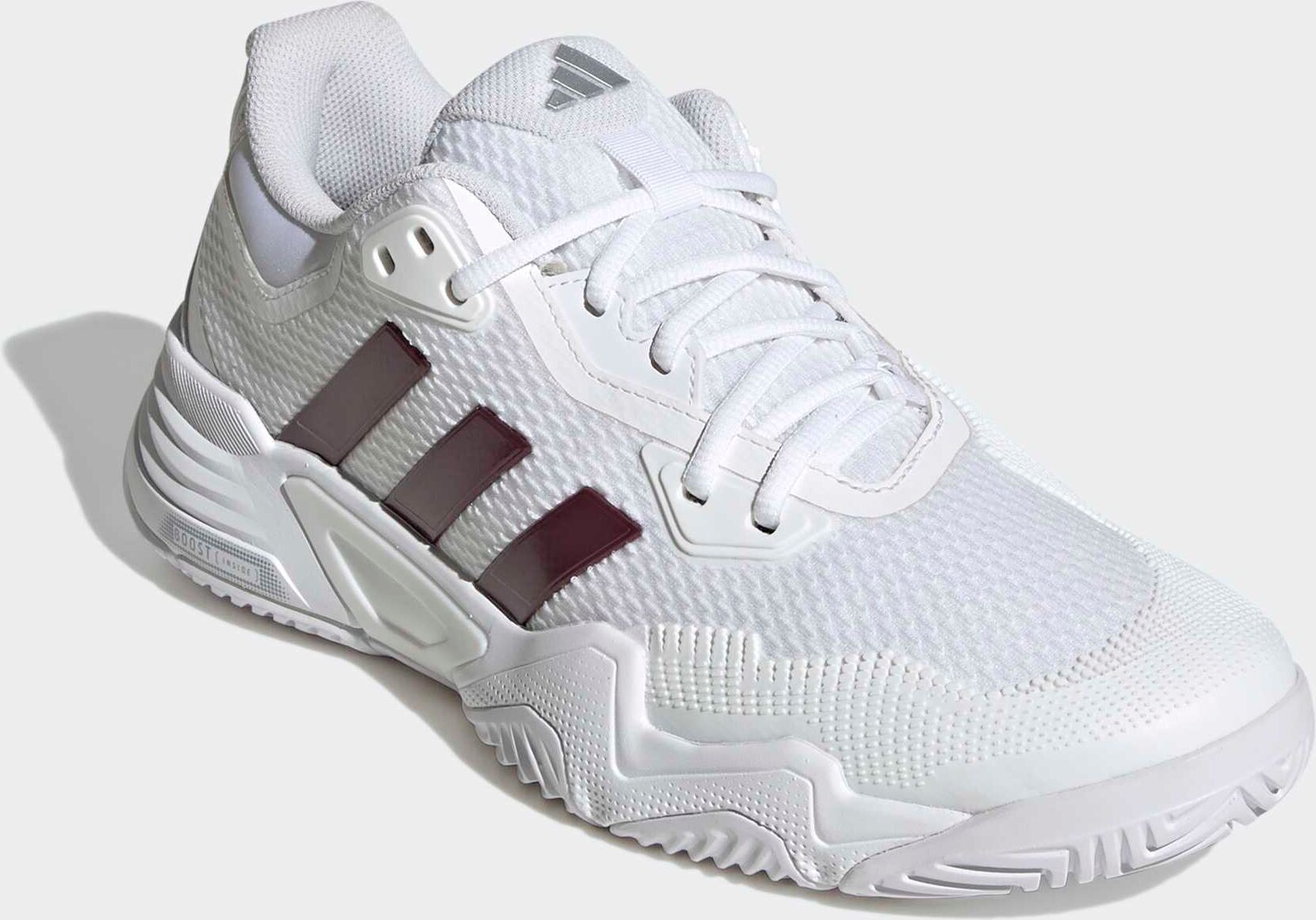 Tennisschuh ADIDAS PERFORMANCE "SOLEMATCH CONTROL 2", Herren, Gr. 42, weiss (cloud weiß, maroon, tech grau metallic), Synthetik, Textil, Schuhe Tennisschuh, für Allcourt, Hard-Court, Multi-Court cloud weiß, maroon, tech grau metallic 42