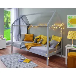 Inter Link Kinderbett Hausbett Sunroad 90x200 cm in Kiefer Massivholz - Hellgrau