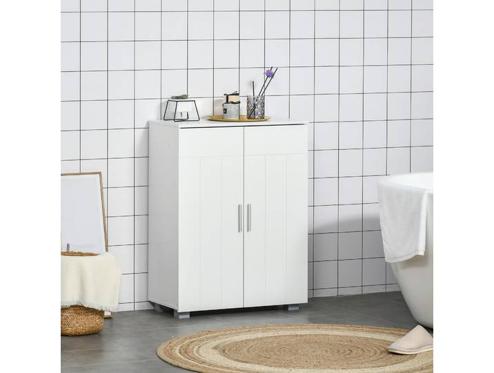 kleankin Meuble Salle de Bain Blanc 60x30x80cm avec Étagère