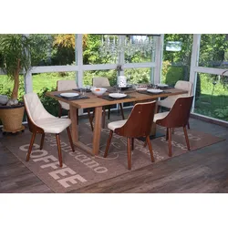 6er-Set Esszimmerstuhl MCW-A75, Besucherstuhl Küchenstuhl, Walnuss-Optik Bugholz ~ Kunstleder creme