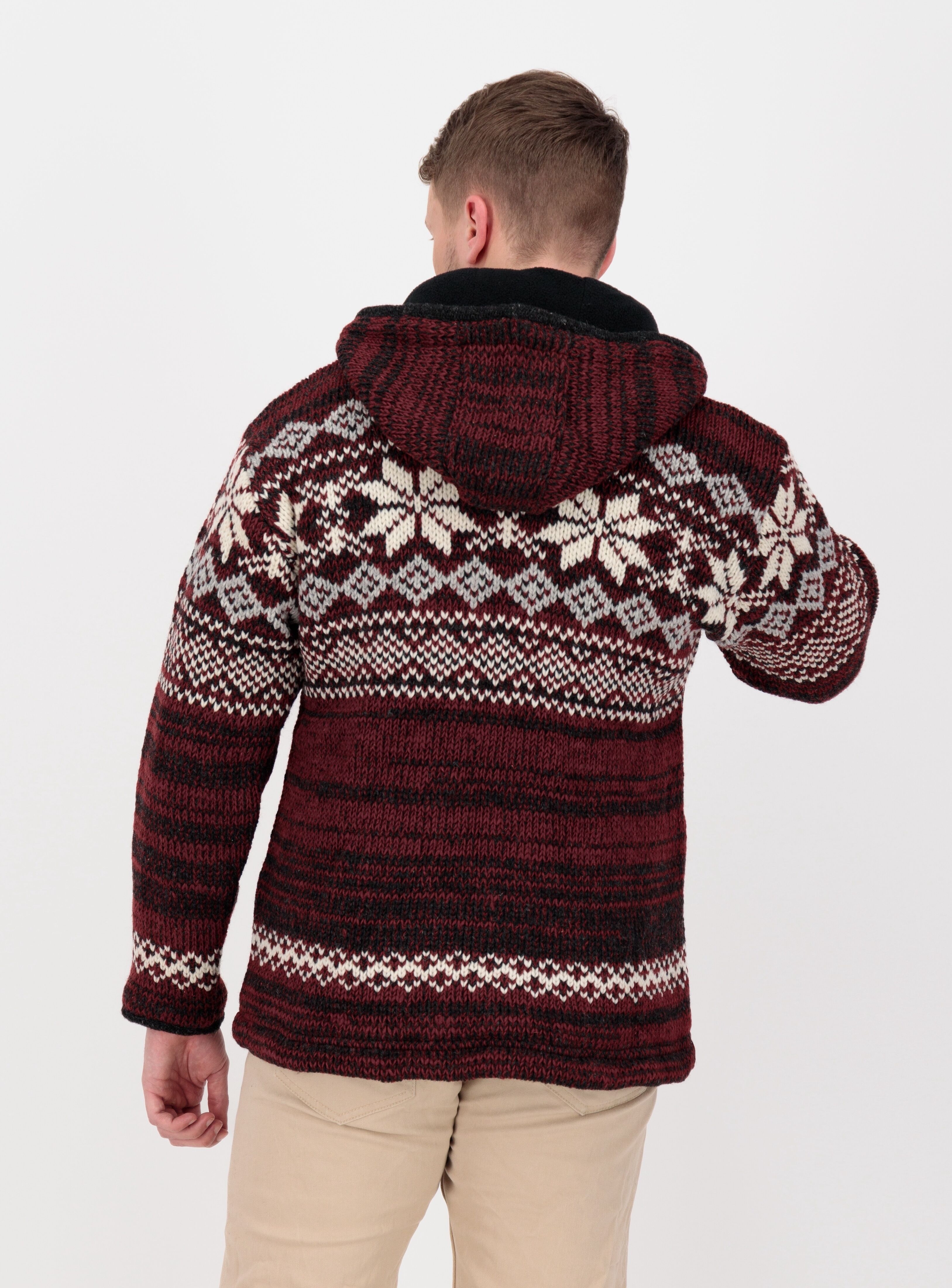 Strickfleecejacke DEPROC ACTIVE "LHOTSE MEN", Herren, Gr. XL (54), rot (weinrot), Fleece, Obermaterial: 100% Wolle. Futter: 100% Polyester, regular fit hüftbedeckend, gerader Abschluss, Jacken Strickfleecejacke, mit Kapuze und weichem Fleece gefüttert wei