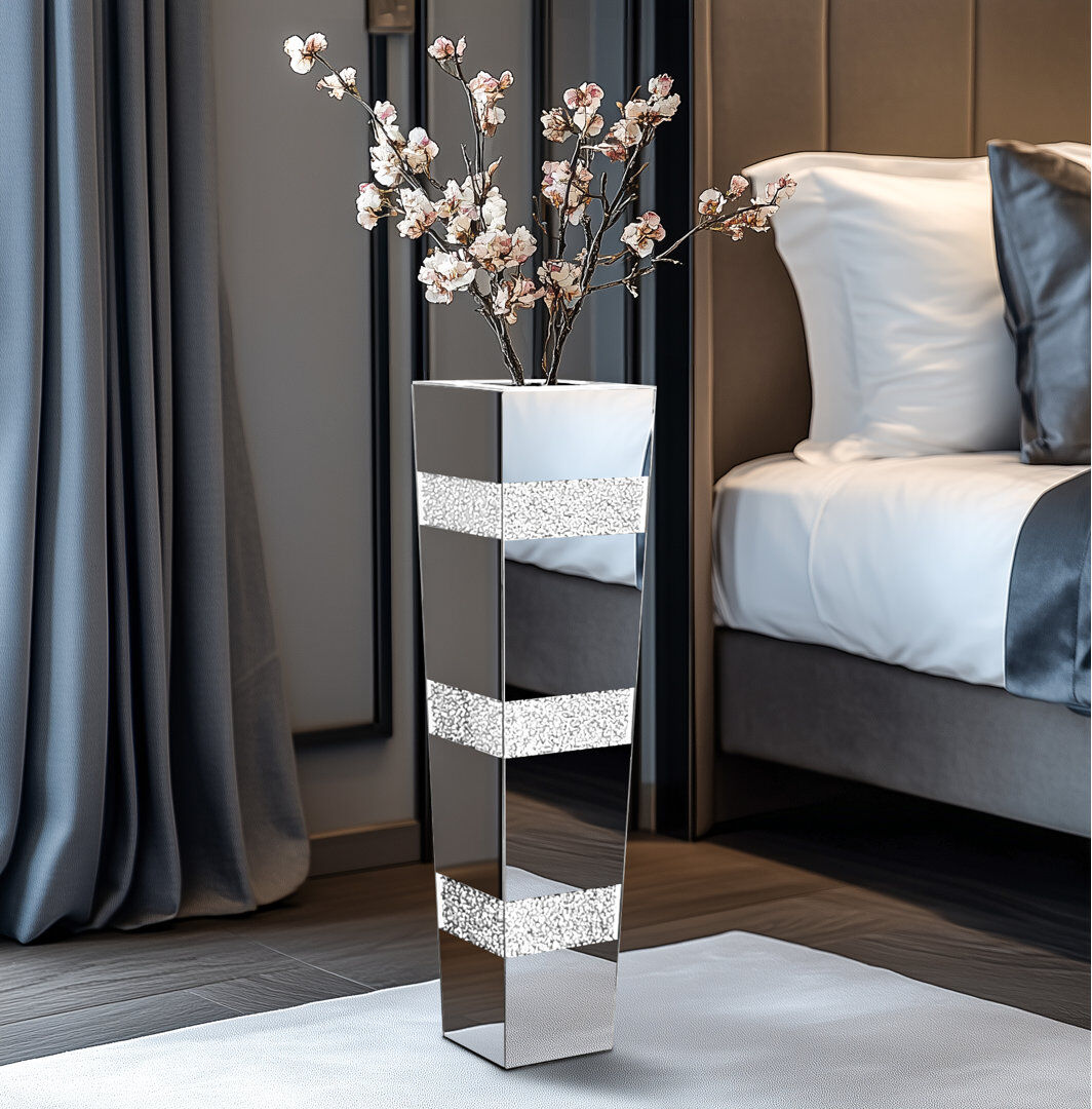 Canora Grey Glass Floor Vase Silver 71.5cm H X 13.5cm W X 14cm D