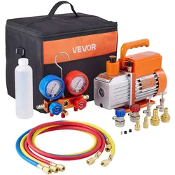 VEVOR 113 L/min Vakuumpumpe, einstufig, Drehschieber-HVAC-Luftvakuumpumpe, A/C-Kältemittelverteiler-Manometer-Kit, mit Tragetasche, für Kältemittel R134a R22 R410a R1234YF