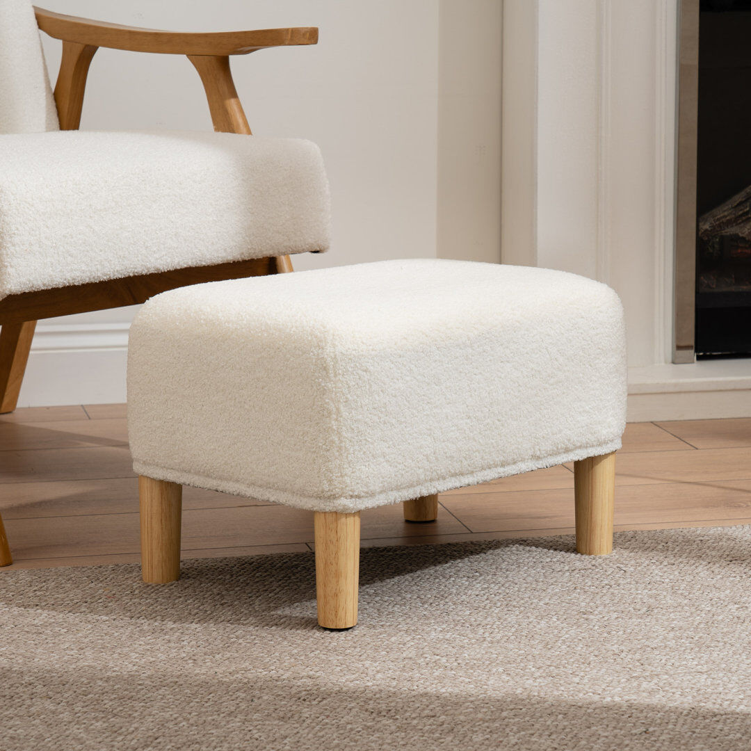 17 Stories Boucle Foot Stool Cream 33cm H X 48cm W X 33cm D