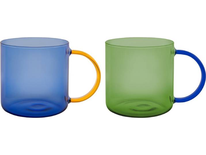 Remember - Set van 2 glazen 'Fred' - Groen Blauw - Borosilicaatglas - Transparant