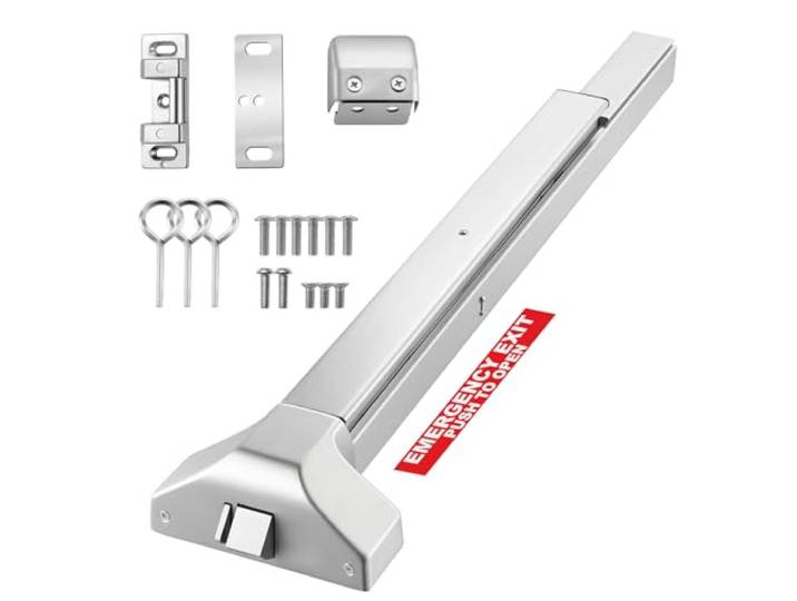 VEVOR Barre Anti-Panique de Sortie de Secours\, 788 mm Barre de Poussée en Acier Inox de Porte Sortie de Panique\, pour Porte en Métal ou en Bois de 788 mm-1168 mm\, Double Pêne de Verrou et Autocollant