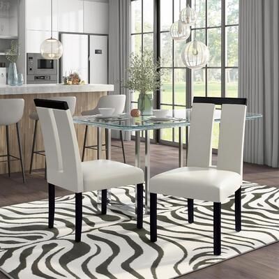 Esofastore Contemporary White Finish Slit Back Padded Side Chairs Set