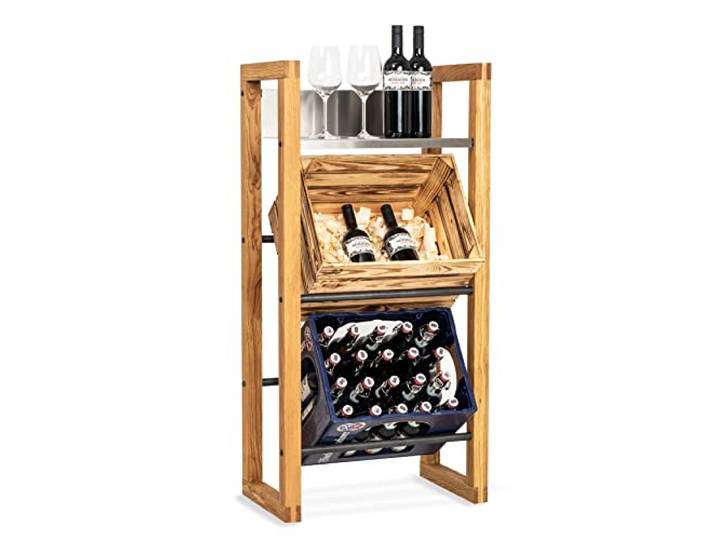 VanAlps© Regal für Getränkekisten aus massiver Eiche - Getränkekistenregal für 3 Getraenkekisten - für Bierkisten, Wasserkisten - Design-Getränkeregal - Handgefertigt in den Alpen