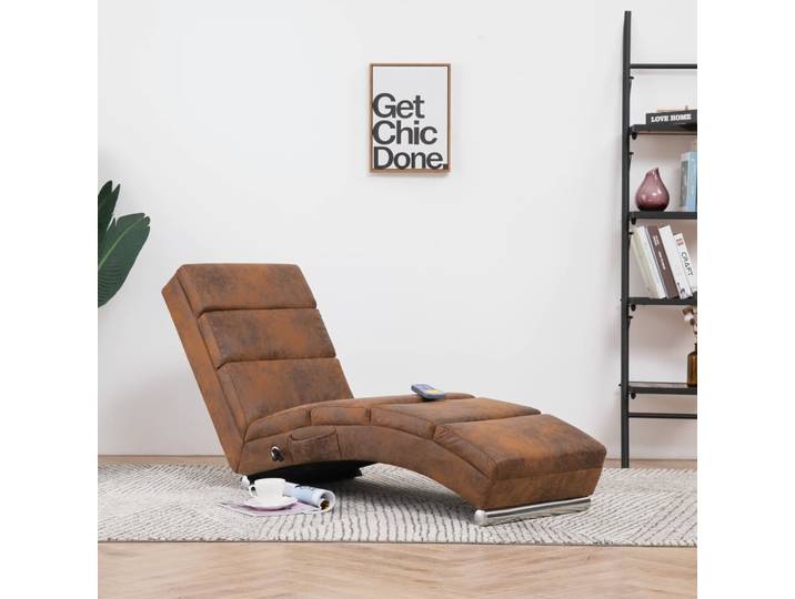 vidaXL Massage Chaiselongue Braun Wildleder-Optik