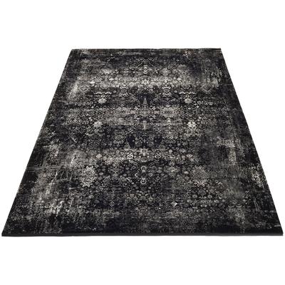 Läufer OCI DIE TEPPICHMARKE "BESTELLER MAGIC", schwarz (schwarz, grau), B:80cm H:8mm L:300cm, Viskose, Teppiche, Läufer, Glanz Viskose, mit Fransen, Hoch Tief Struktur, Vintage, Wohnzimmer