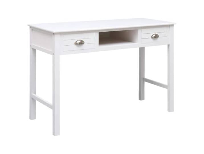 hliofuir Schreibtisch Weiß 110x45x76 cm Holz Computertisch Bürotisch Vielseitiger Konsolentisch aus Paulownia- und Pappelholz mit 2 Schubladen für Arbeitszimmer und Schlafzimmer.