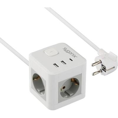 Sygonix SY-6903360 Steckdosenwürfel 3fach Weiß, Grau Schutzkontakt 1St.