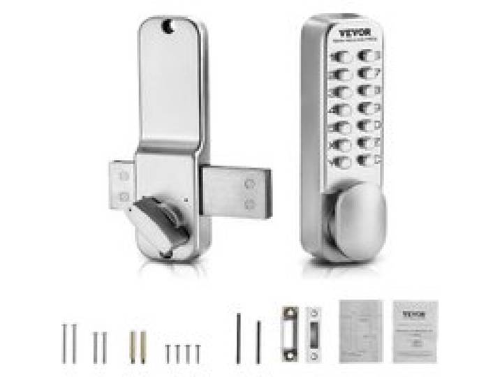 VEVOR mechanisches schlüsselloses Türschloss mit einseitiger Tastatur (14 Tasten), schlüsselloses Türschloss mit Drehknopf, Codeschloss für Haus Büro Außenzaun Hof Silber (35-65 mm dicke Tür)