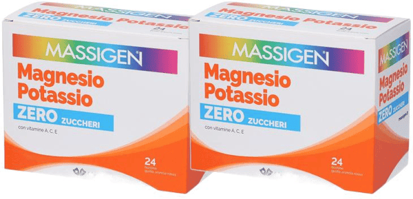 Massigen Magnesio e Potassio BIPACCO Integratore Sali Minerali Zero Zuccheri 2x24 Bustine