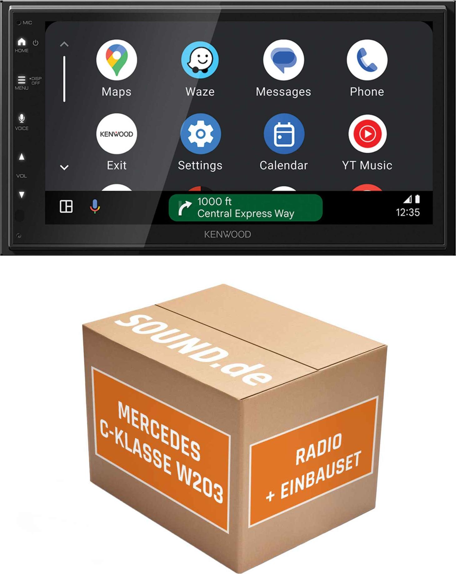 Autoradio Einbaupaket Kenwood DMX6523DABS passend für Mercedes C-Klasse W203 + Lenkradfernbedienung | CarPlay Wireless Android Auto Wireless