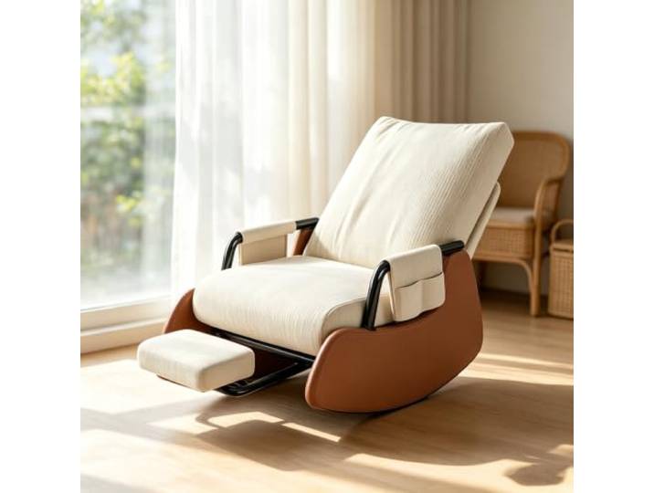 Ergonomischer Ruhesessel - für Wohnzimmer und Schlafbereich Entspannender Schaukelsessel mit stabiler Kufenkonstruktion und verstaubarer Fußablage.
