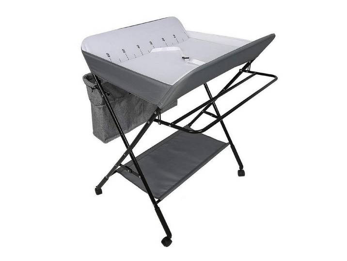 LuxusKollektion Wickelkommode Wickeltisch 3-in-1 faltbar mit Rollen Grauweiß