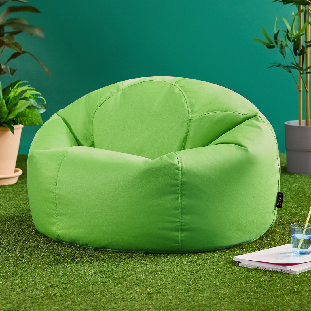 icon Adult Classic Beanbag Outdoor Waterproof Bean bags Ready Filled - Black Lime Green 50cm H x 85cm W x 85cm D