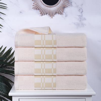 Superior Larissa Cotton Embroidered Geometric Border Bath Towel Set of 4