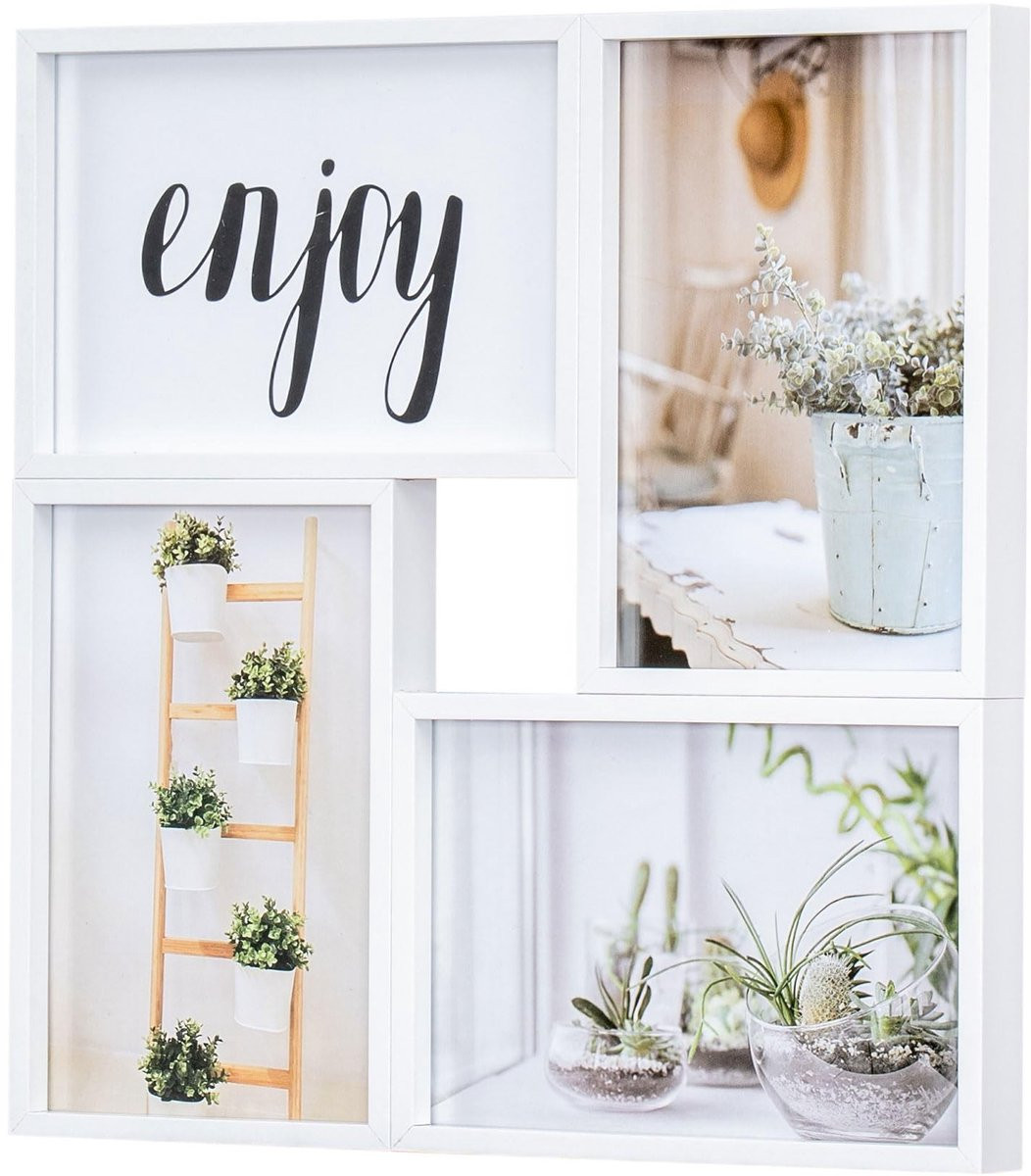 Dailygoods Houten Fotolijst Collage voor 4 foto's van 10x15 cm met Glas en MDF