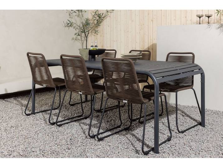 Garten Essgruppe Savannah – 7-teiliges Gartenmöbel-Set mit braunen Stühlen - 200x100 cm - Luxusbetten24