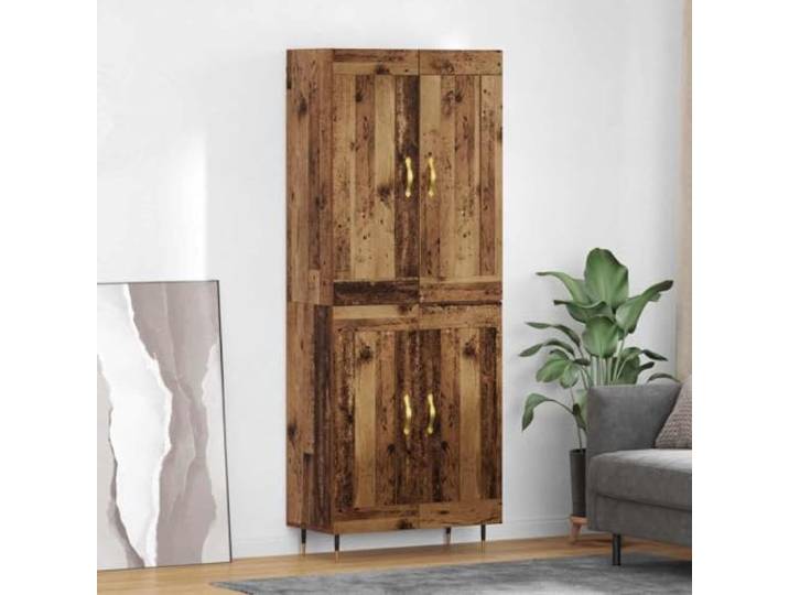 Elegantes Highboard mit Metallfüßen aus langlebigem Holzwerkstoff in Altholz – Modernes Design Schrank mit viel Stauraum für das Wohnzimmer und Sicherheitshinweis zur Wandmontage