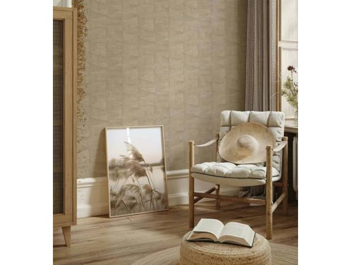 Vliestapete Kacheln Dreieck Grafisch Holzoptik Beige Braun 33359