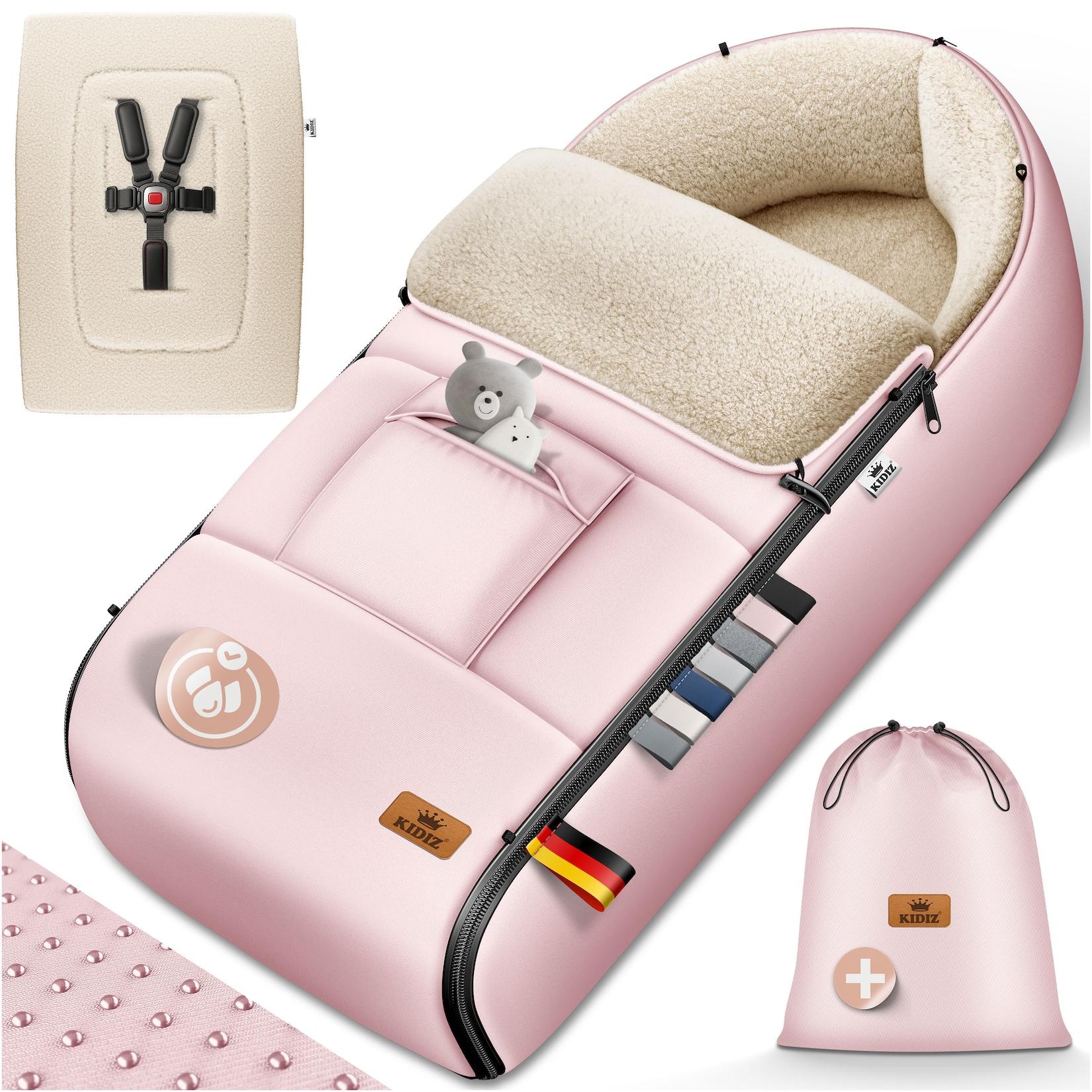 KIDIZ® Babyfußsack Baby Fußsack Winterfußsack Babyschale mit Reißverschluss Kuschelsack Babydecke Kinderwagen waschbar verschließbarer Kopfteil, Tasche, passend für alle Kinderwagen