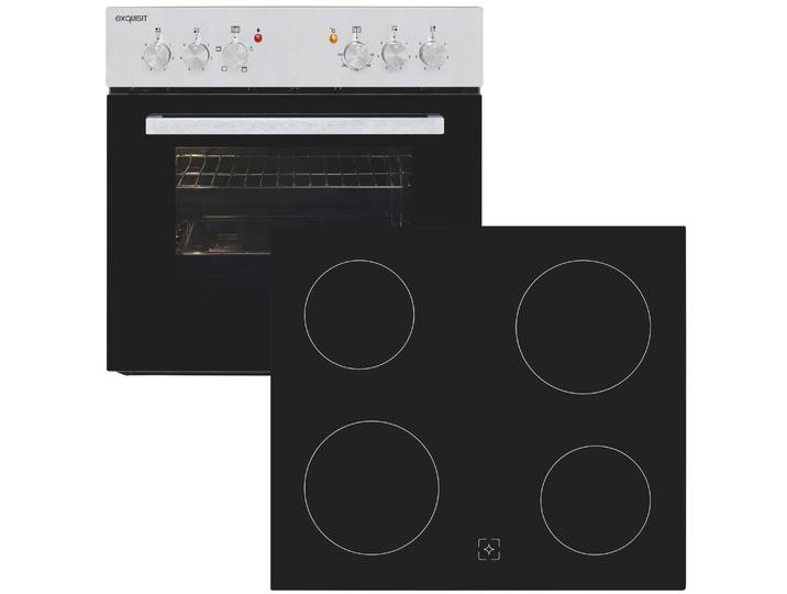 EXQUISIT Backofen-Set EHE146-120 Set inox , Energieeffizienz: A, inox, Herdsets, Ober&Unterhitze mit 4-Zonen-Glaskeramikkochfeld – einfach & sicher, Backofen-Set