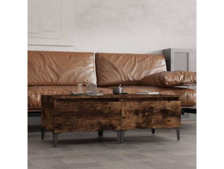 Beistelltische, 2 Stück, rauchfarbene Eiche, 50 x 46 x 35 cm, Holz Industrie-Stil, geräumige Schublade, Füße aus Metall, glatte Oberfläche, organisierte Aufbewahrung, einfache Montage