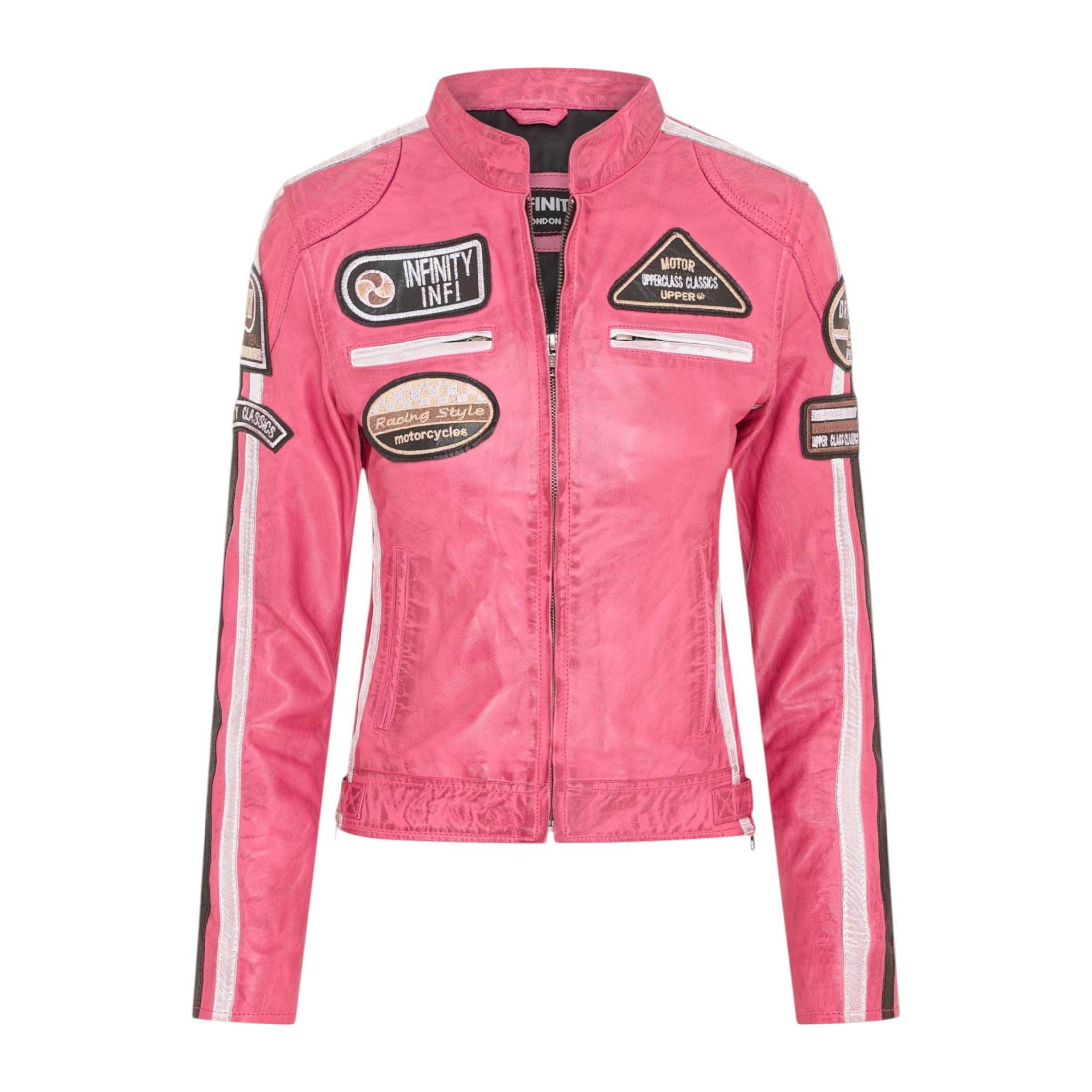 Damen-Biker-Rennabzeichen Fuchsia-Lederjacke – Eastleigh