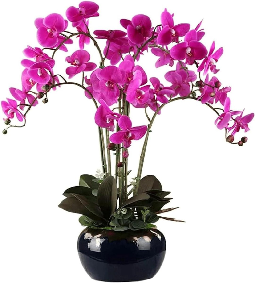 Kunstmatige Phalaenopsis Orchidee met Keramische Vaas - Zijde Kunstbloemen