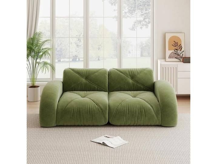 Canapé modulaire sans armature 2 places chenille vert 204x95x76cm sans montage antidérapant confort nuage