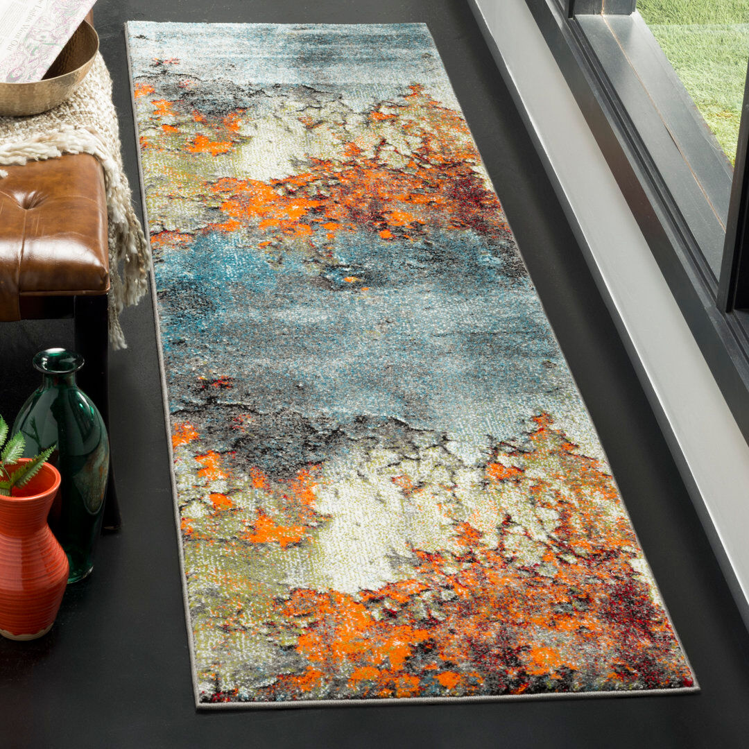 Ivy Bronx Airi Abstract Area Rug Blue Round 122 cm