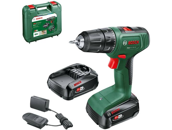 Akku-Bohrschrauber BOSCH HOME & GARDEN EasyDrill 18V-40 , grün (blau), Bohrmaschinen, Akku-Bohrschrauber, inkl. 2x Akkus 1,5 Ah und Ladegerät AL 18V-20, im Tragekoffer