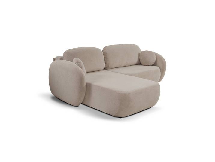 ECKSOFA AMICO L-S Beige Geflochtener Stoff mit Schlaffunktion