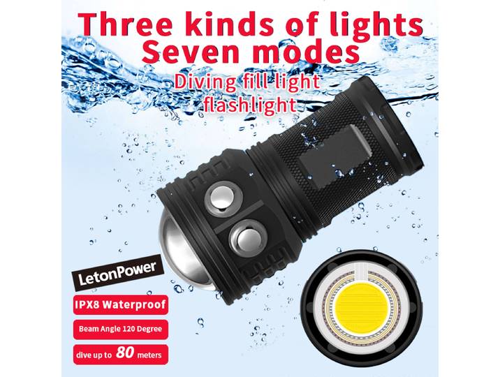 LetonPower photographie sous-marine lumière mettre en évidence 12000Lumens COB lampe LED lampe de poche de plongée 100M torche vidéo étanche