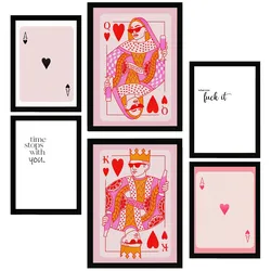 POSTER Set Mit 6 Moderner Kunst In Rosatönen A3 & A4 Schwarzer Rahmen