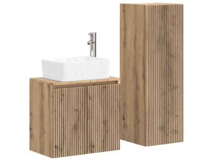 KTHLBRH Badezimmermöbel-Set, 2-teilig, Eiche handgefertigt, mit Waschbecken Holztechnik, reversible Tür, 2 Einlegeböden, Wandmontage, Bohrspitzen enthalten