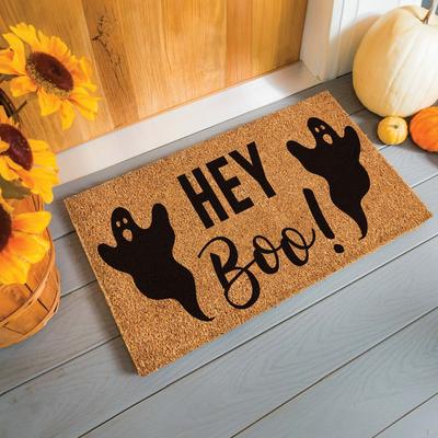 Evergreen "16 in. x 28 in. Coir Halloween Greeting ""Hey Boo!"" Door Mat"