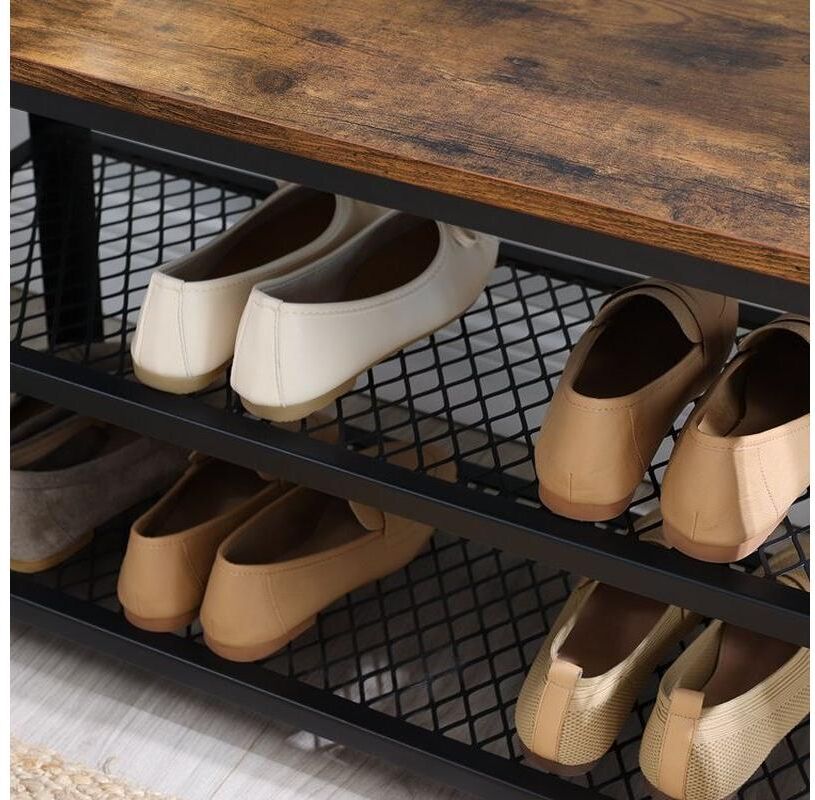 Schuhregal VASAGLE "aus Holz und Metall 73 x 45 cm", braun, B:73cm H:45cm T:30cm, Regale, Schuhregal braun B/H/T: 73cm x 45cm x 30cm
