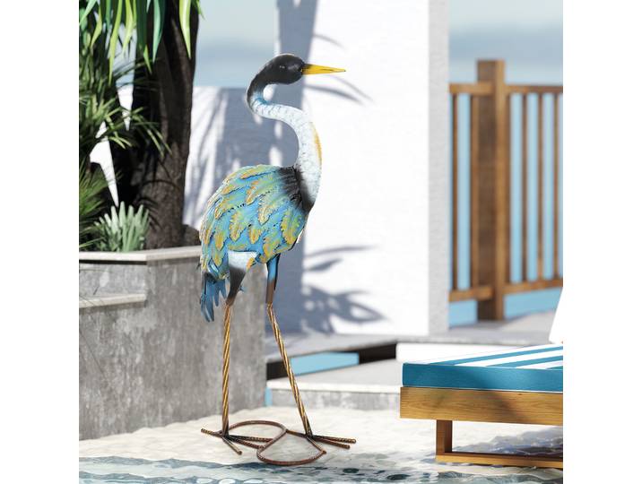 Outsunny Statue Héron Métal 63cm Décoration Jardin Multicolore