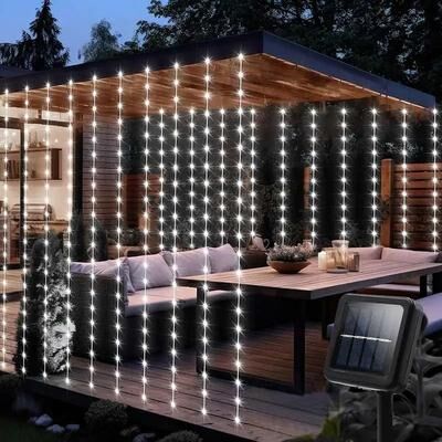Uplift Picks Solar Curtain String Lights Waterproof 300 LED Outdoor Fairy Decor white 3x1 M (100 Led)