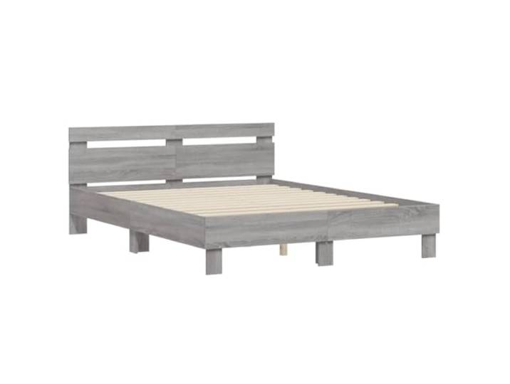 KTHLBRH Bettgestell Grau Sonoma 140 x 200 cm Holz mehrschichtig Kopfstütze mit Rückenlehne, Lattenrost aus Sperrholz, Lattenrost inklusive, Schlafzimmer