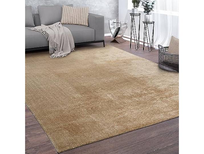 Paco Home Teppich Wohnzimmer Kurzflor Weich rutschfest Modern Einfarbiges Muster Beige, Grösse:100x200 cm