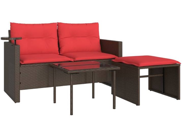 vidaXL - 3-delige - tuinbankset - met - kussens\, - bruin - polyrotan