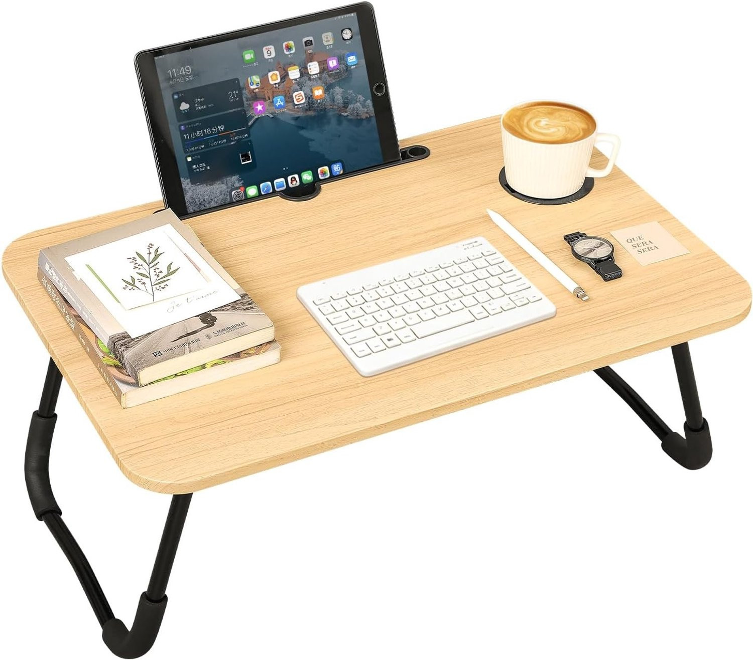 Draagbare Laptoptafel met Opvouwbare Poten voor Bed en Bank met Tablet- en Bekerhouder