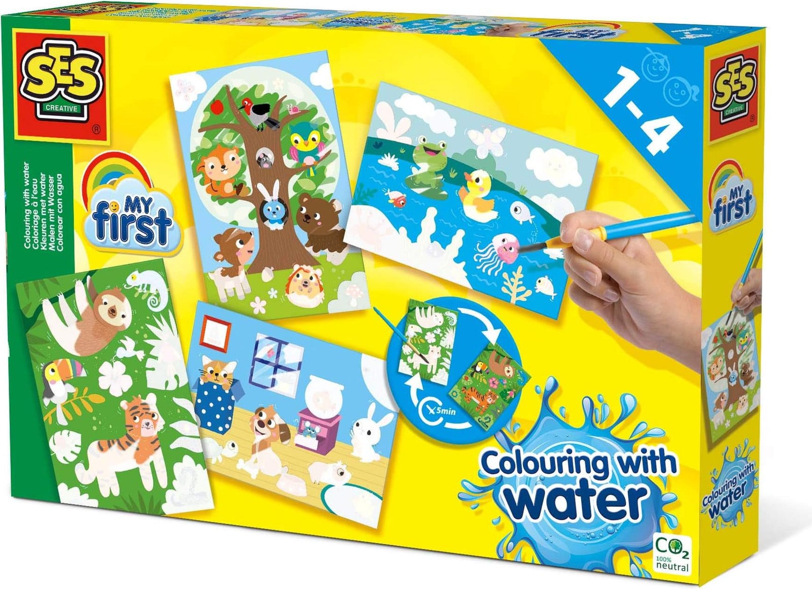 SES Creative Mijn eerste kleurboek met water - Verborgen dieren, 4 vellen